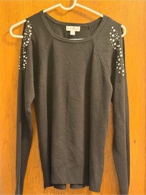 Embellished Cold-Shoulder Black Women's Sweater